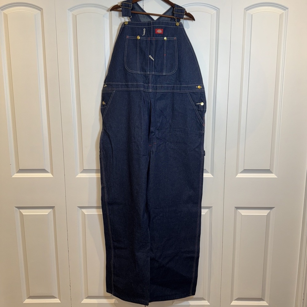 Dickies Dungarees Bib Overalls Indigo Blue Denim 44"x32"‎ 100% Cotton NWT